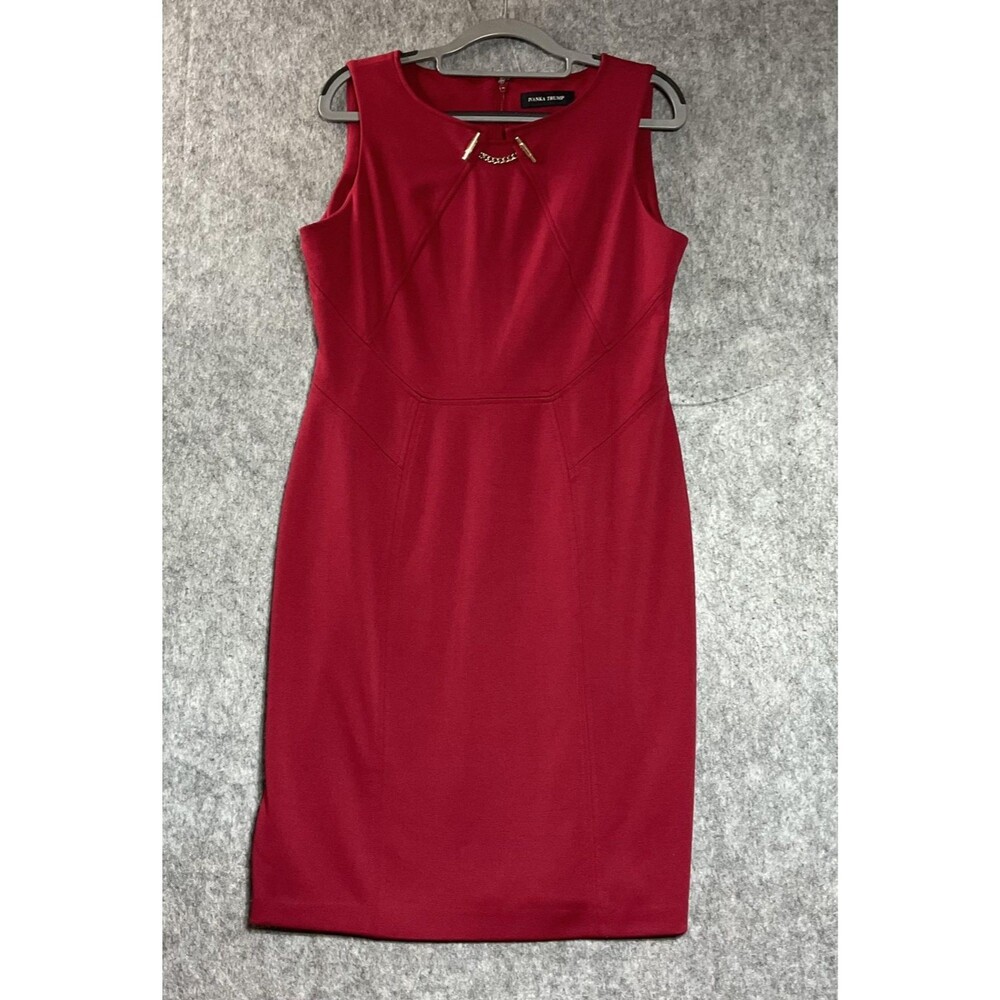 Ivanka Trump Dress Womens 10 Red Sheath Sleeveless Knee Length Office Classic